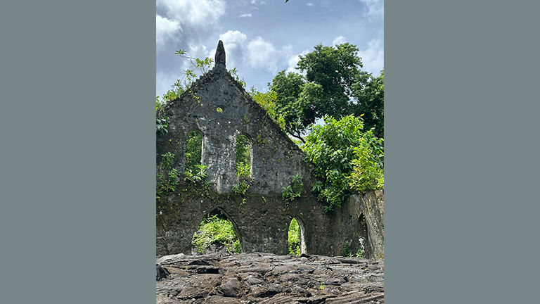 A church stands at the Saleaula Lava Field.