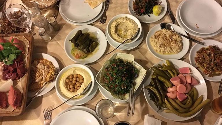 A traditional mezza dinner in Lebanon can take up to four hours and features a variety of hot and cold dishes. // © 2017 Giselle Abcarian