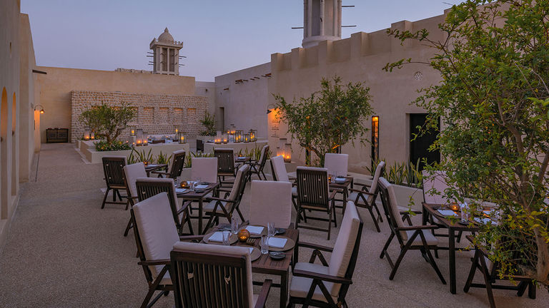 Al Bait’s outdoor Arabic restaurant serves local dishes and mocktails.