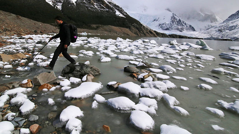 On the trek to Cerro Torre, hikers like to stop at Laguna Torre, a glacially fed lake. // © 2018 Mindy Poder