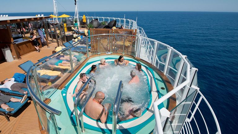 The Serenity Adult-Only Retreat is a kid-free deck where guests can lounge in the sun, grab a drink and chill out in the hot tub.